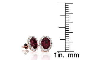 1.25 Carat Oval Shape Garnet & Halo Diamond Stud Earrings In 14K Rose Gold, I/J By SuperJeweler