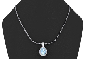 1 Carat Oval Shape Blue Topaz & Halo Diamond Necklace In 14K White Gold W/ 18 Inch Chain, I/J By SuperJeweler