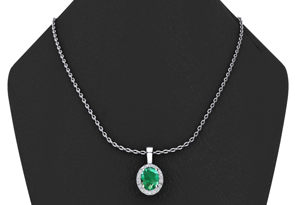 9/10 Carat Oval Shape Emerald Cut Necklaces W/ Diamond Halo In 14K White Gold, 18 Inch Chain (I-J, I1-I2) By SuperJeweler
