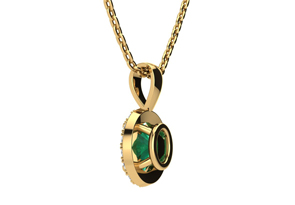 9/10 Carat Oval Shape Emerald Cut Necklaces W/ Diamond Halo In 14K Yellow Gold, 18 Inch Chain (I-J, I1-I2) By SuperJeweler
