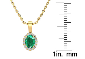 9/10 Carat Oval Shape Emerald Cut Necklaces W/ Diamond Halo In 14K Yellow Gold, 18 Inch Chain (I-J, I1-I2) By SuperJeweler