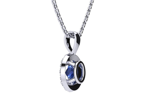1 Carat Oval Shape Tanzanite & Halo Diamond Necklace In 14K White Gold W/ 18 Inch Chain, I/J By SuperJeweler