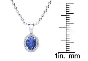 1 Carat Oval Shape Tanzanite & Halo Diamond Necklace In 14K White Gold W/ 18 Inch Chain, I/J By SuperJeweler
