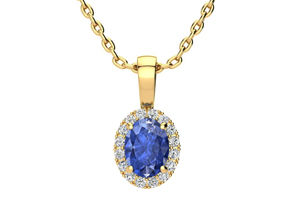 1 Carat Oval Shape Tanzanite & Halo Diamond Necklace In 14K Yellow Gold W/ 18 Inch Chain, I/J By SuperJeweler