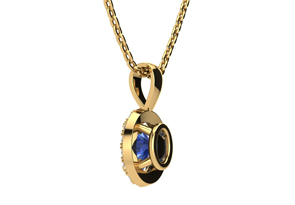 1 Carat Oval Shape Tanzanite & Halo Diamond Necklace In 14K Yellow Gold W/ 18 Inch Chain, I/J By SuperJeweler