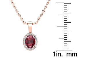 1 Carat Oval Shape Ruby & Halo Diamond Necklace In 14K Rose Gold W/ 18 Inch Chain, I/J By SuperJeweler