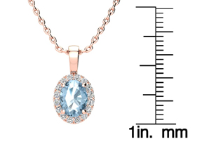 1.5 Carat Oval Shape Blue Topaz & Halo Diamond Necklace In 14K Rose Gold W/ 18 Inch Chain, I/J By SuperJeweler