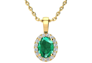 1-1/3 Carat Oval Shape Emerald Cut Necklaces W/ Diamond Halo In 14K Yellow Gold, 18 Inch Chain (I-J, I1-I2) By SuperJeweler