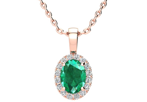1-1/3 Carat Oval Shape Emerald Cut Necklaces W/ Diamond Halo In 14K Rose Gold, 18 Inch Chain (I-J, I1-I2) By SuperJeweler
