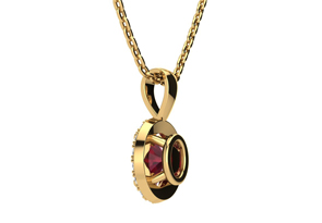 1 2/3 Carat Oval Shape Ruby & Halo Diamond Necklace In 14K Yellow Gold W/ 18 Inch Chain, I/J By SuperJeweler