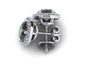 2 1/4 Carat Oval Shape Mystic Topaz & Halo Diamond Stud Earrings In 14K White Gold, I/J By SuperJeweler