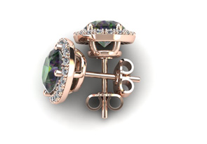 2 1/4 Carat Oval Shape Mystic Topaz & Halo Diamond Stud Earrings In 14K Rose Gold, I/J By SuperJeweler