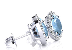 1 3/4 Carat Oval Shape Aquamarine & Halo Diamond Stud Earrings In 14K White Gold, I/J By SuperJeweler