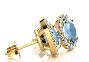 1 3/4 Carat Oval Shape Aquamarine & Halo Diamond Stud Earrings In 14K Yellow Gold, I/J By SuperJeweler
