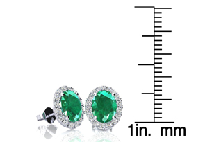 1 3/4 Carat Oval Shape Emerald Cut & Halo Diamond Stud Earrings In 14K White Gold, I/J By SuperJeweler