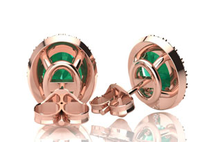 1 3/4 Carat Oval Shape Emerald Cut & Halo Diamond Stud Earrings In 14K Rose Gold, I/J By SuperJeweler