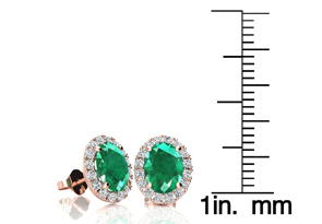 1 3/4 Carat Oval Shape Emerald Cut & Halo Diamond Stud Earrings In 14K Rose Gold, I/J By SuperJeweler