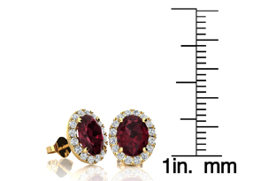 2 1/4 Carat Oval Shape Garnet & Halo Diamond Stud Earrings In 14K Yellow Gold, I/J By SuperJeweler