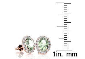 1.5 Carat Oval Shape Green Amethyst & Halo Diamond Stud Earrings In 14K Rose Gold, I/J By SuperJeweler