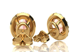 1-3/4 Carat Oval Shape Morganite Earrings & Diamond Halo In 14K Yellow Gold (I-J, I1-I2) By SuperJeweler