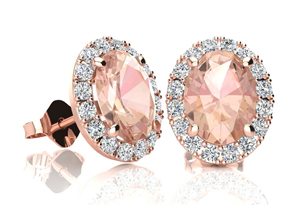 1-3/4 Carat Oval Shape Morganite Earrings & Diamond Halo In 14K Rose Gold (I-J, I1-I2) By SuperJeweler