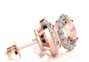 1-3/4 Carat Oval Shape Morganite Earrings & Diamond Halo In 14K Rose Gold (I-J, I1-I2) By SuperJeweler