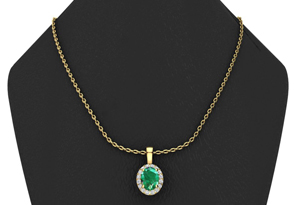 1/2 Carat Oval Shape Emerald Cut Necklaces W/ Diamond Halo In 14K Yellow Gold, 18 Inch Chain (I-J, I1-I2) By SuperJeweler