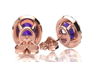 2.40 Carat Oval Shape Amethyst & Halo Diamond Stud Earrings In 14K Rose Gold, I/J By SuperJeweler