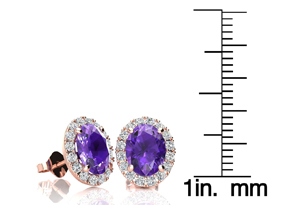 2.40 Carat Oval Shape Amethyst & Halo Diamond Stud Earrings In 14K Rose Gold, I/J By SuperJeweler
