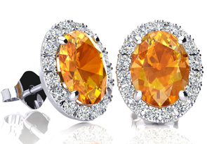 2.40 Carat Oval Shape Citrine & Halo Diamond Stud Earrings In 14K White Gold, I/J By SuperJeweler