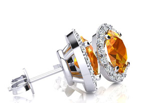 2.40 Carat Oval Shape Citrine & Halo Diamond Stud Earrings In 14K White Gold, I/J By SuperJeweler
