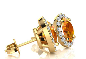 2.40 Carat Oval Shape Citrine & Halo Diamond Stud Earrings In 14K Yellow Gold, I/J By SuperJeweler