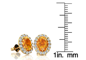 2.40 Carat Oval Shape Citrine & Halo Diamond Stud Earrings In 14K Yellow Gold, I/J By SuperJeweler