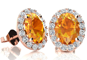 2.40 Carat Oval Shape Citrine & Halo Diamond Stud Earrings In 14K Rose Gold, I/J By SuperJeweler
