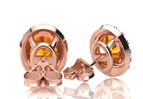 2.40 Carat Oval Shape Citrine & Halo Diamond Stud Earrings In 14K Rose Gold, I/J By SuperJeweler