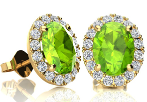3 Carat Oval Shape Peridot & Halo Diamond Stud Earrings In 14K Yellow Gold, I/J By SuperJeweler