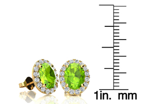 3 Carat Oval Shape Peridot & Halo Diamond Stud Earrings In 14K Yellow Gold, I/J By SuperJeweler
