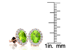 3 Carat Oval Shape Peridot & Halo Diamond Stud Earrings In 14K Rose Gold, I/J By SuperJeweler
