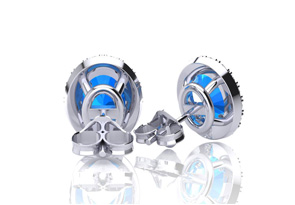 3 1/4 Carat Oval Shape Blue Topaz & Halo Diamond Stud Earrings In 14K White Gold, I/J By SuperJeweler