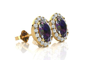 3 1/4 Carat Oval Shape Mystic Topaz & Halo Diamond Stud Earrings In 14K Yellow Gold, I/J By SuperJeweler