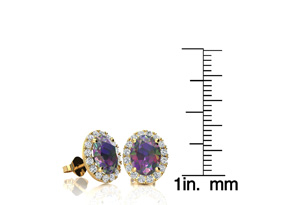 3 1/4 Carat Oval Shape Mystic Topaz & Halo Diamond Stud Earrings In 14K Yellow Gold, I/J By SuperJeweler