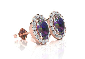 3 1/4 Carat Oval Shape Mystic Topaz & Halo Diamond Stud Earrings In 14K Rose Gold, I/J By SuperJeweler