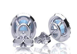 2.5 Carat Oval Shape Aquamarine & Halo Diamond Stud Earrings In 14K White Gold, I/J By SuperJeweler