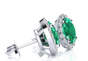 2.5 Carat Oval Shape Emerald Cut & Halo Diamond Stud Earrings In 14K White Gold, I/J By SuperJeweler