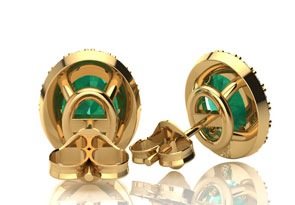 2.5 Carat Oval Shape Emerald Cut & Halo Diamond Stud Earrings In 14K Yellow Gold, I/J By SuperJeweler