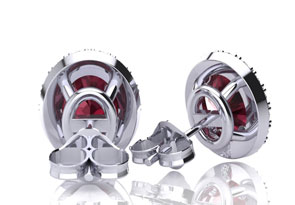 3 1/4 Carat Oval Shape Garnet & Halo Diamond Stud Earrings In 14K White Gold, I/J By SuperJeweler