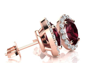3 1/4 Carat Oval Shape Garnet & Halo Diamond Stud Earrings In 14K Rose Gold, I/J By SuperJeweler