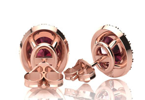3 1/4 Carat Oval Shape Garnet & Halo Diamond Stud Earrings In 14K Rose Gold, I/J By SuperJeweler