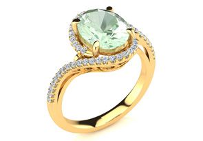 2.5 Carat Oval Shape Green Amethyst & Halo Diamond Ring In 14K Yellow Gold (4.7 G), I/J By SuperJeweler