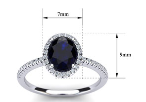 1 3/4 Carat Oval Shape Sapphire & Halo Diamond Ring In 14K White Gold (2.9 G), I/J By SuperJeweler